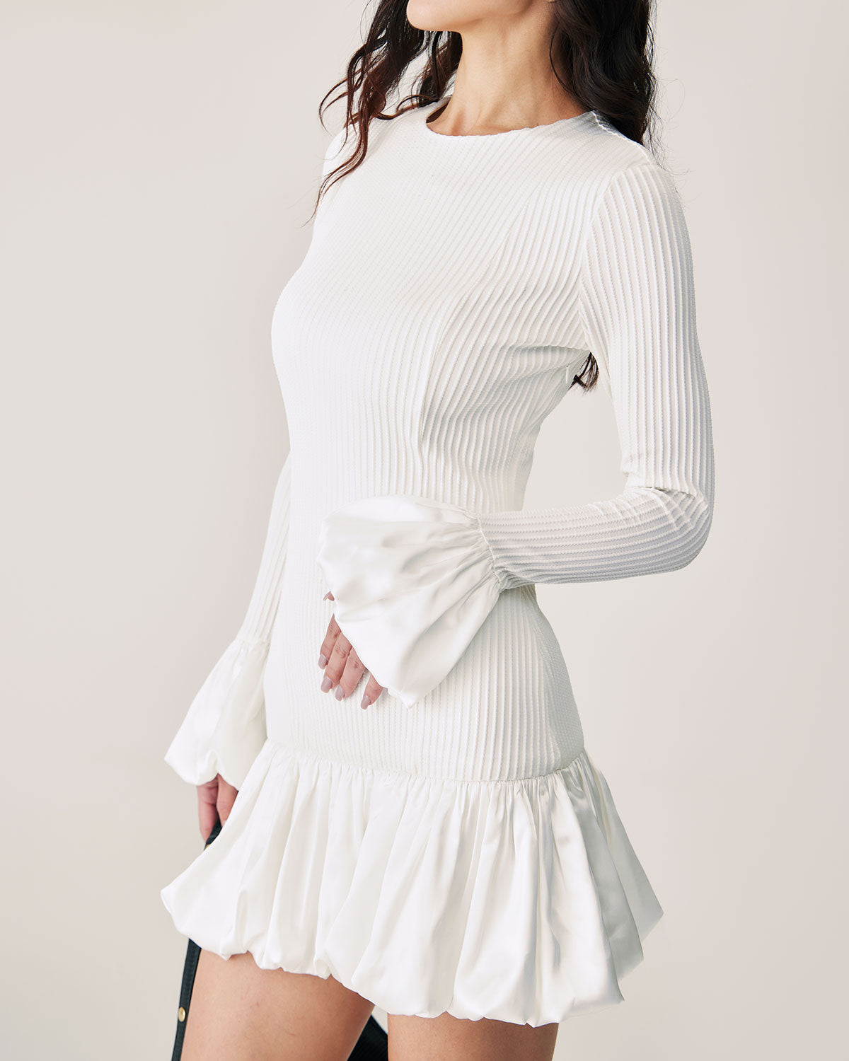 White Splicing Sweater Mini Dress