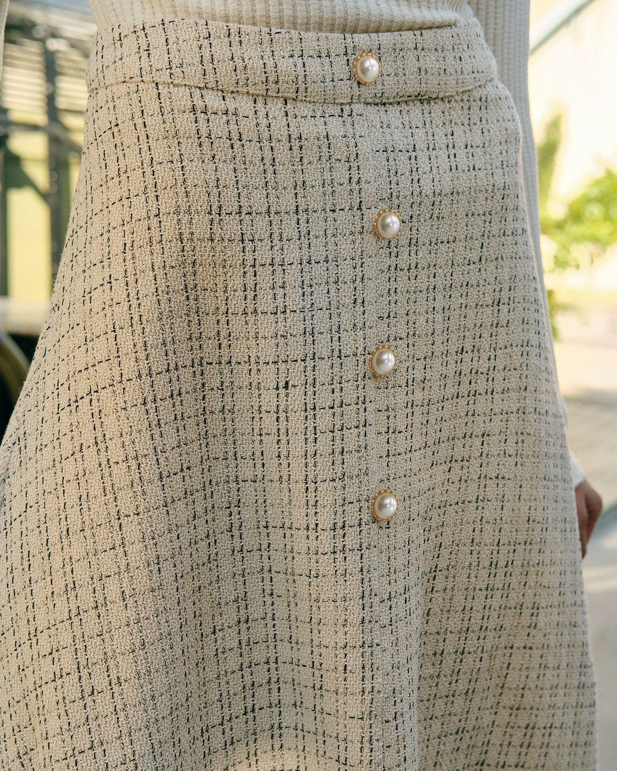 The Pearl Button High Waisted Tweed Skirt