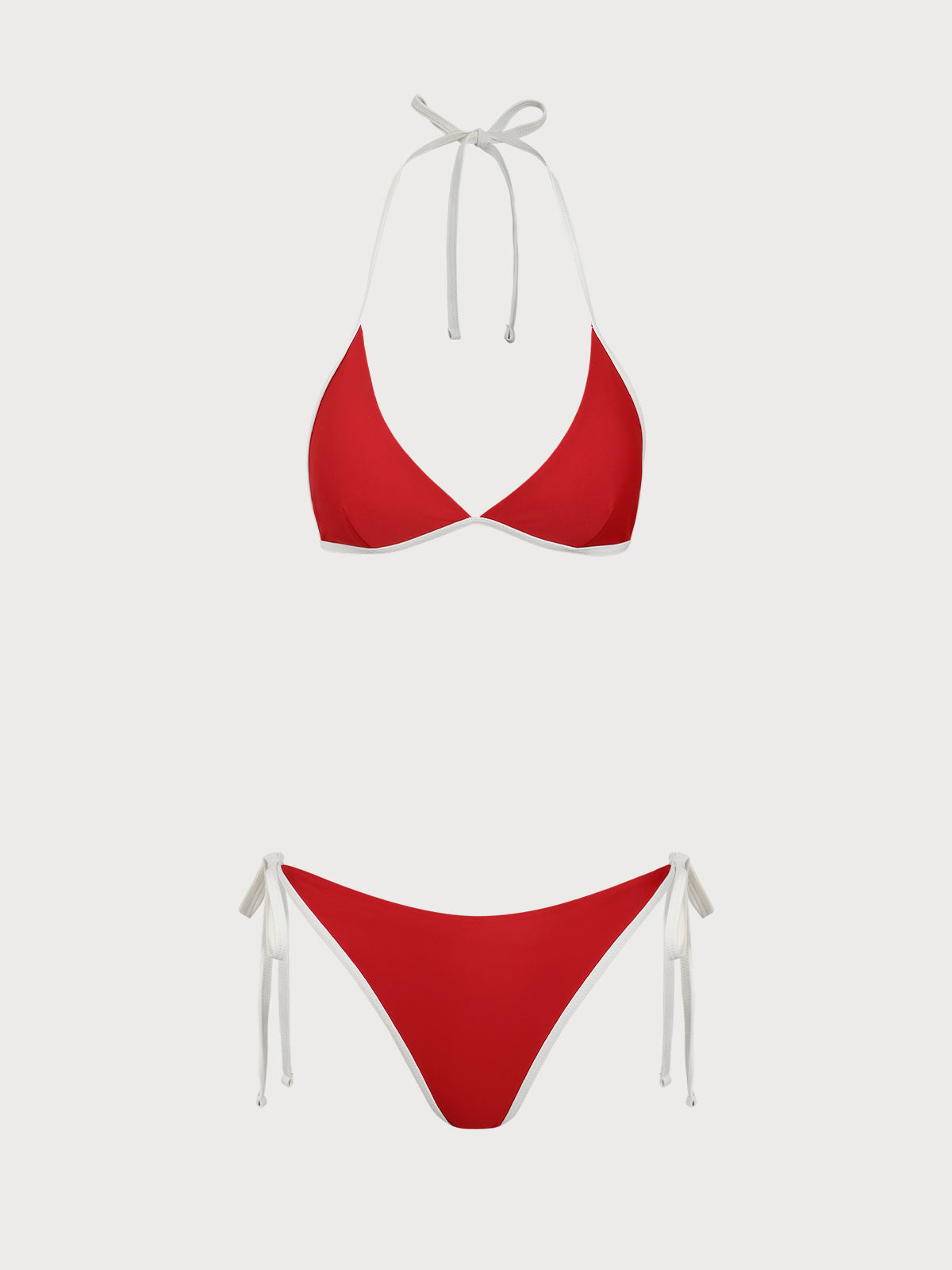 Red Contrasting Halter Triangle Bikini Set