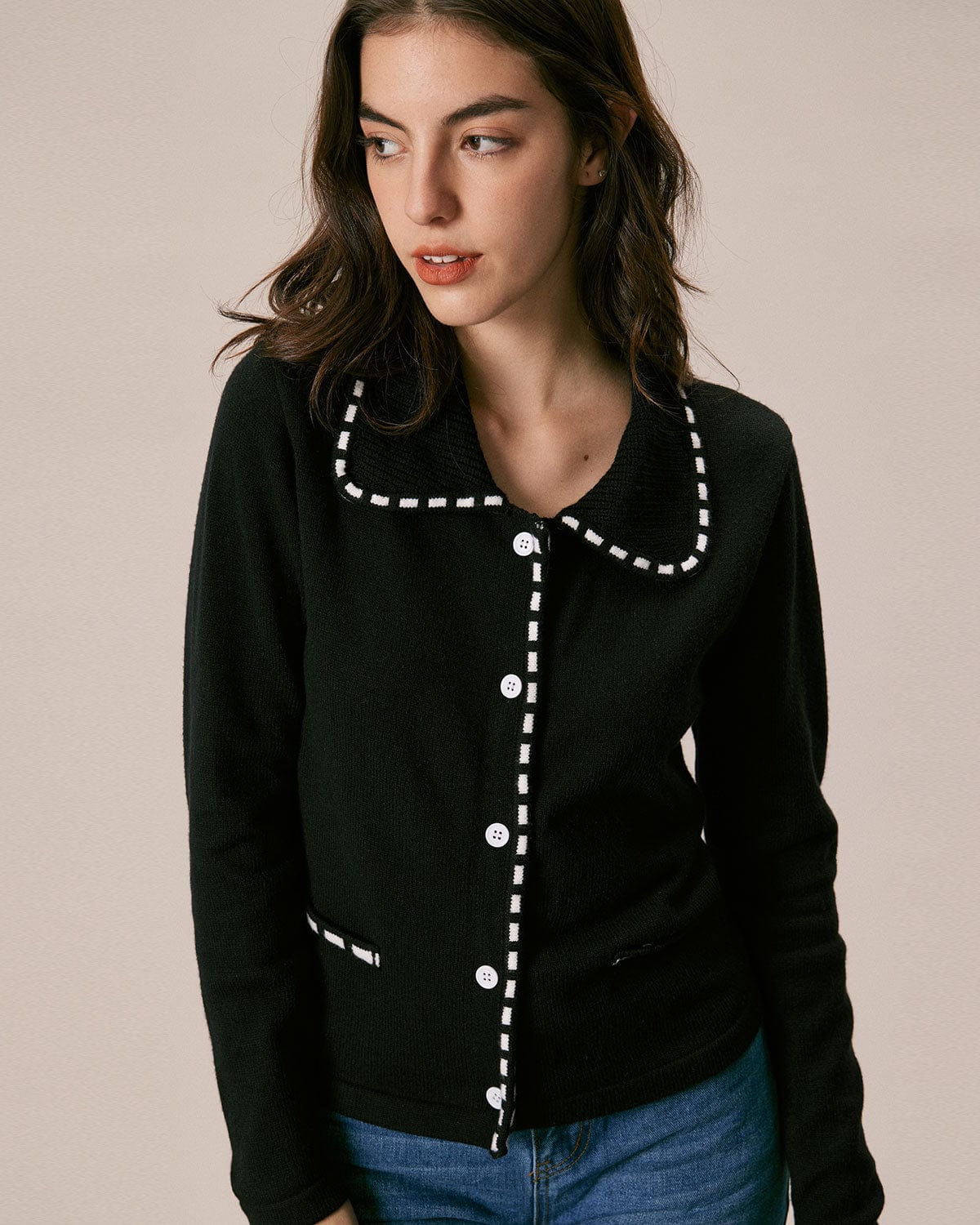 The Black Lapel Seam Colorblock Cardigan