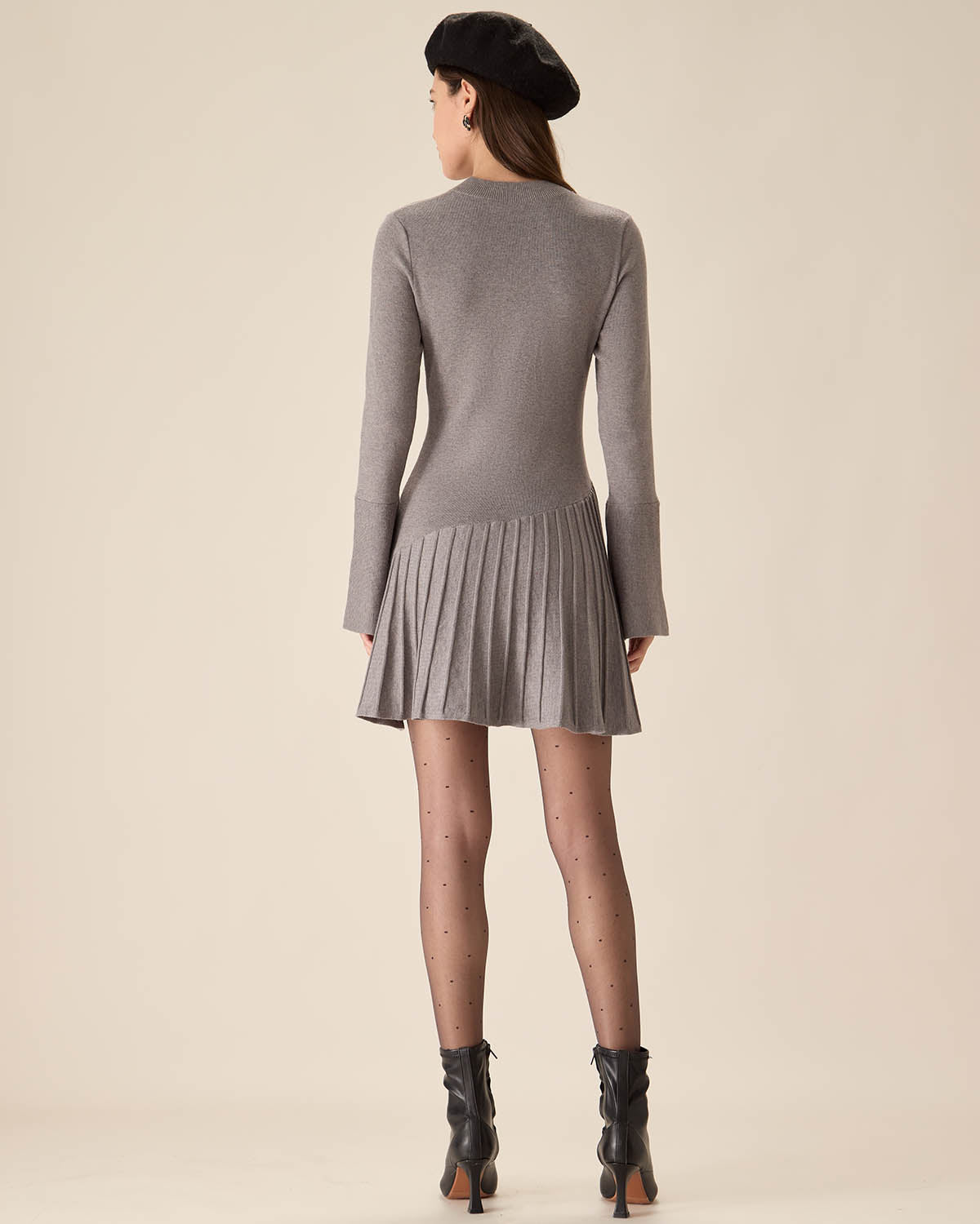 Grey Mock Neck Bell Sleeve Sweater Dress