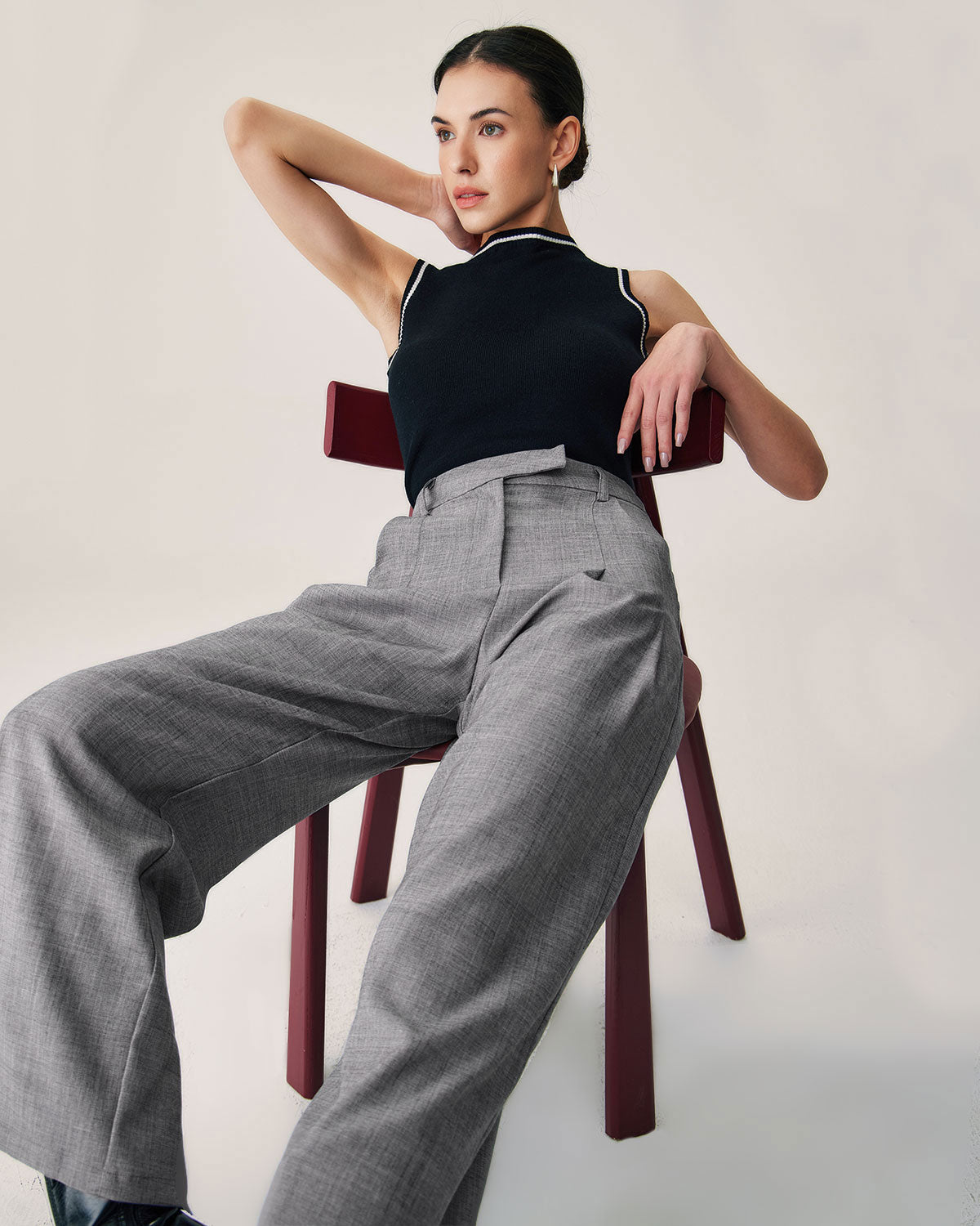 Grey Natural Waisted Straight Pants