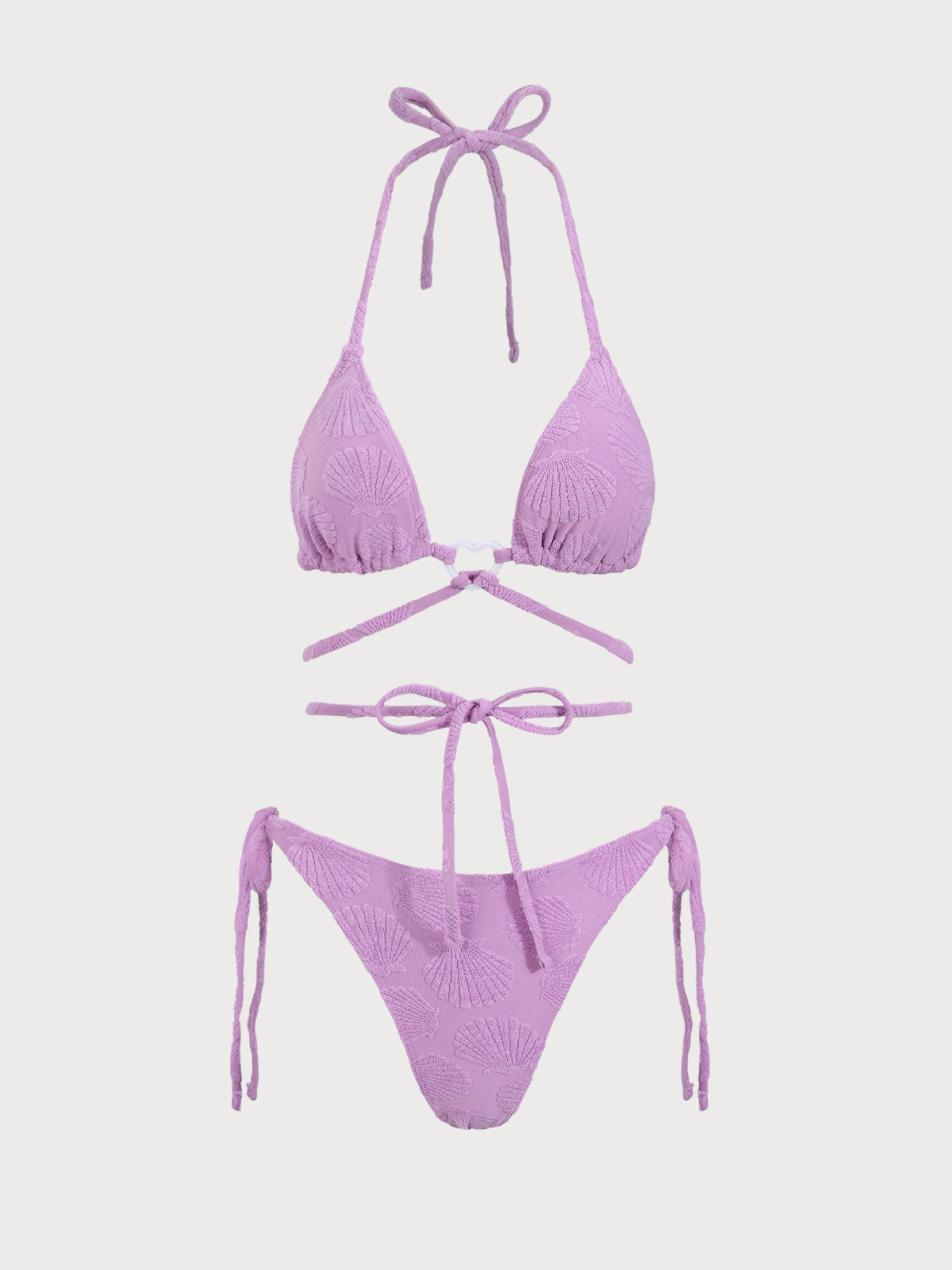 Purple Jacquard Cross-Tie Bikini Set