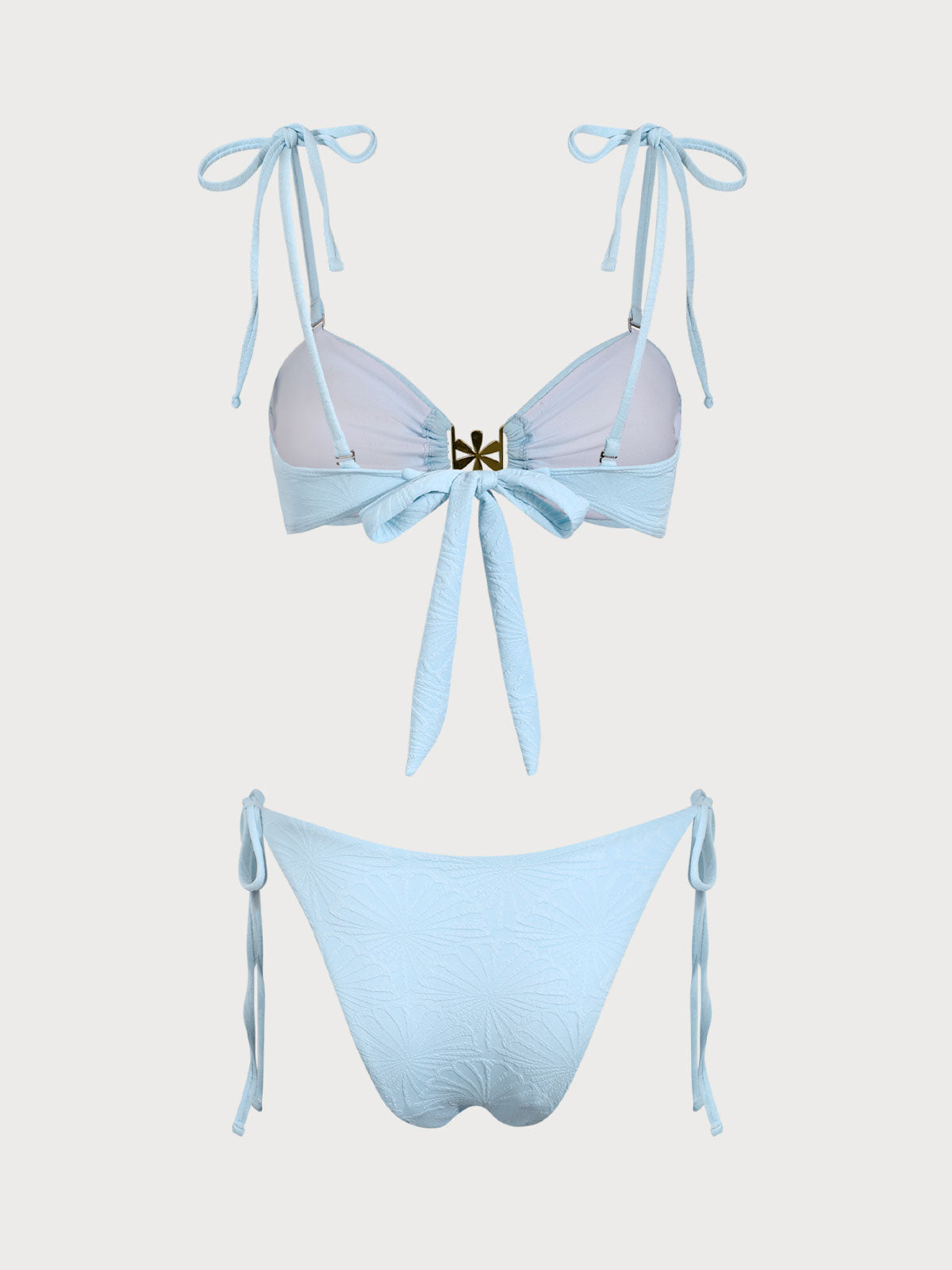 Blue Textured Drawstring Bikini Set