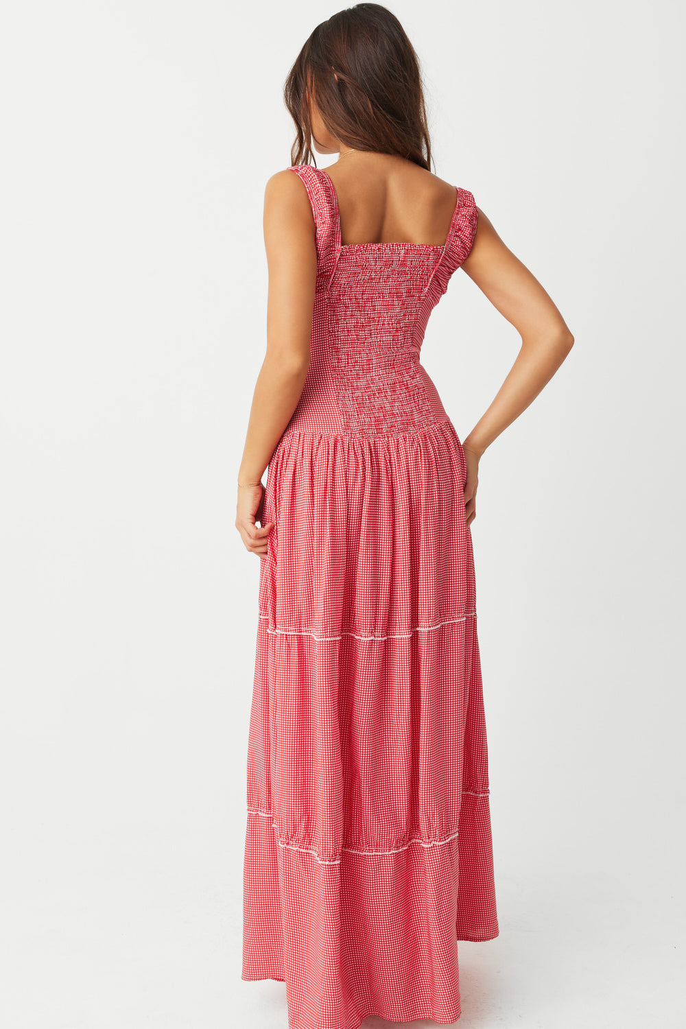 Christabelle Ruffle Maxi Dress - Ladybug Gingham