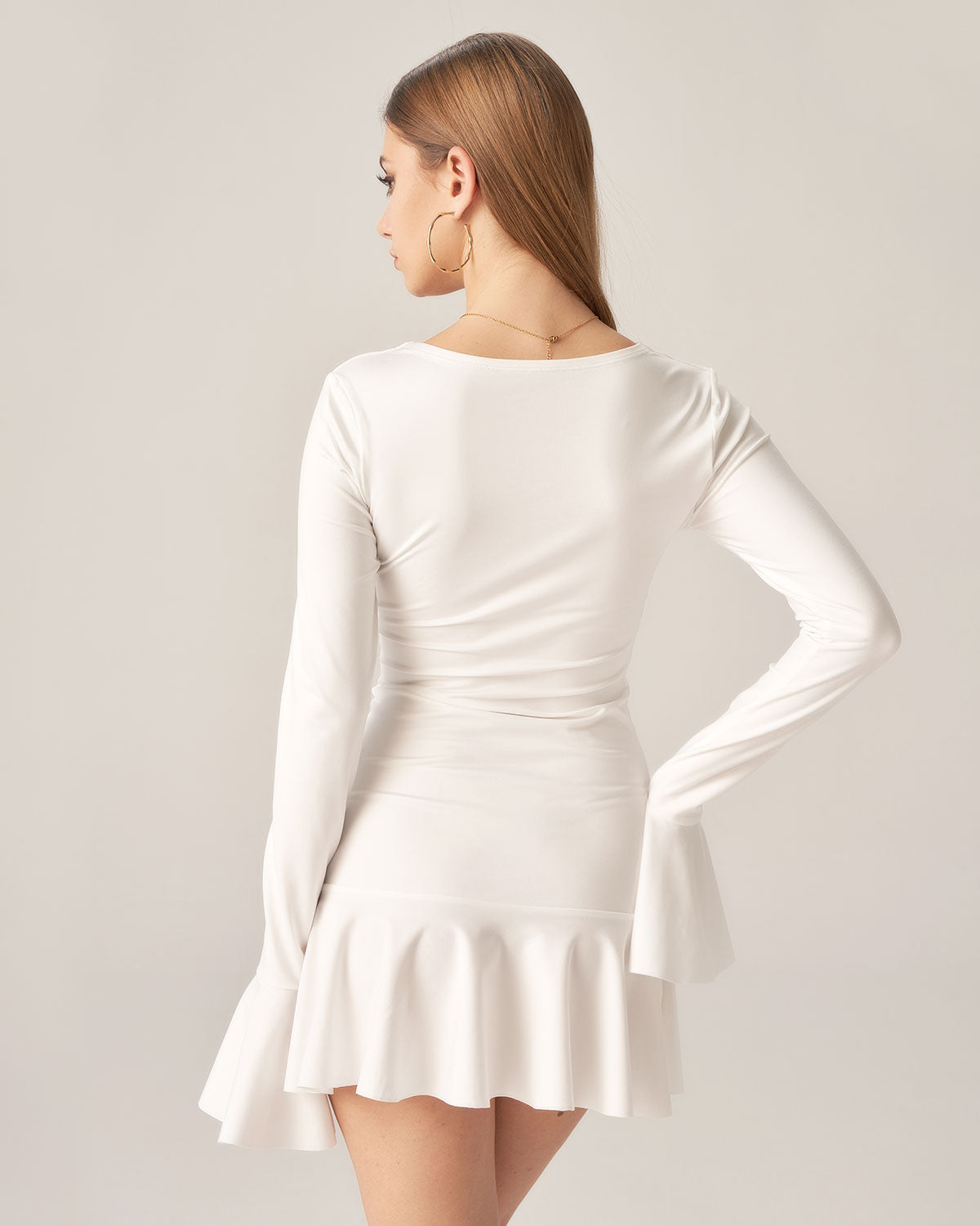 White Ruffle Twist Mini Dress