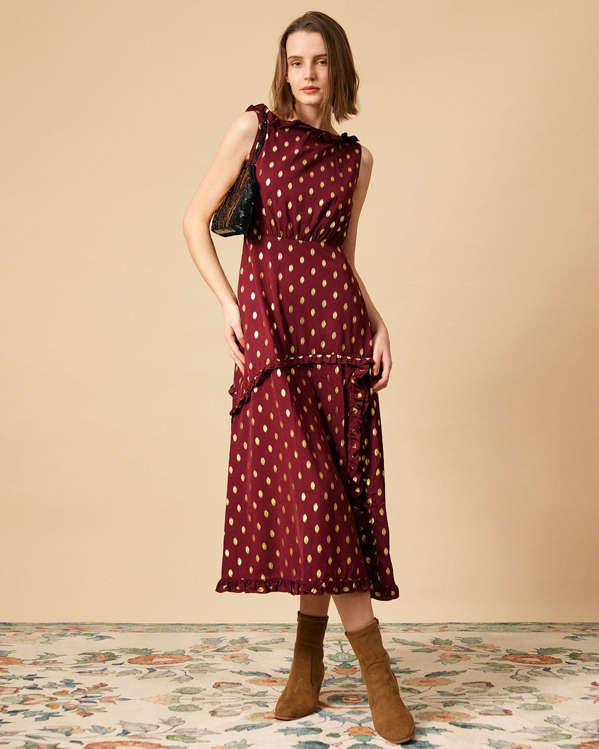 The Polka Dot Sleeveless Slit Midi Dress