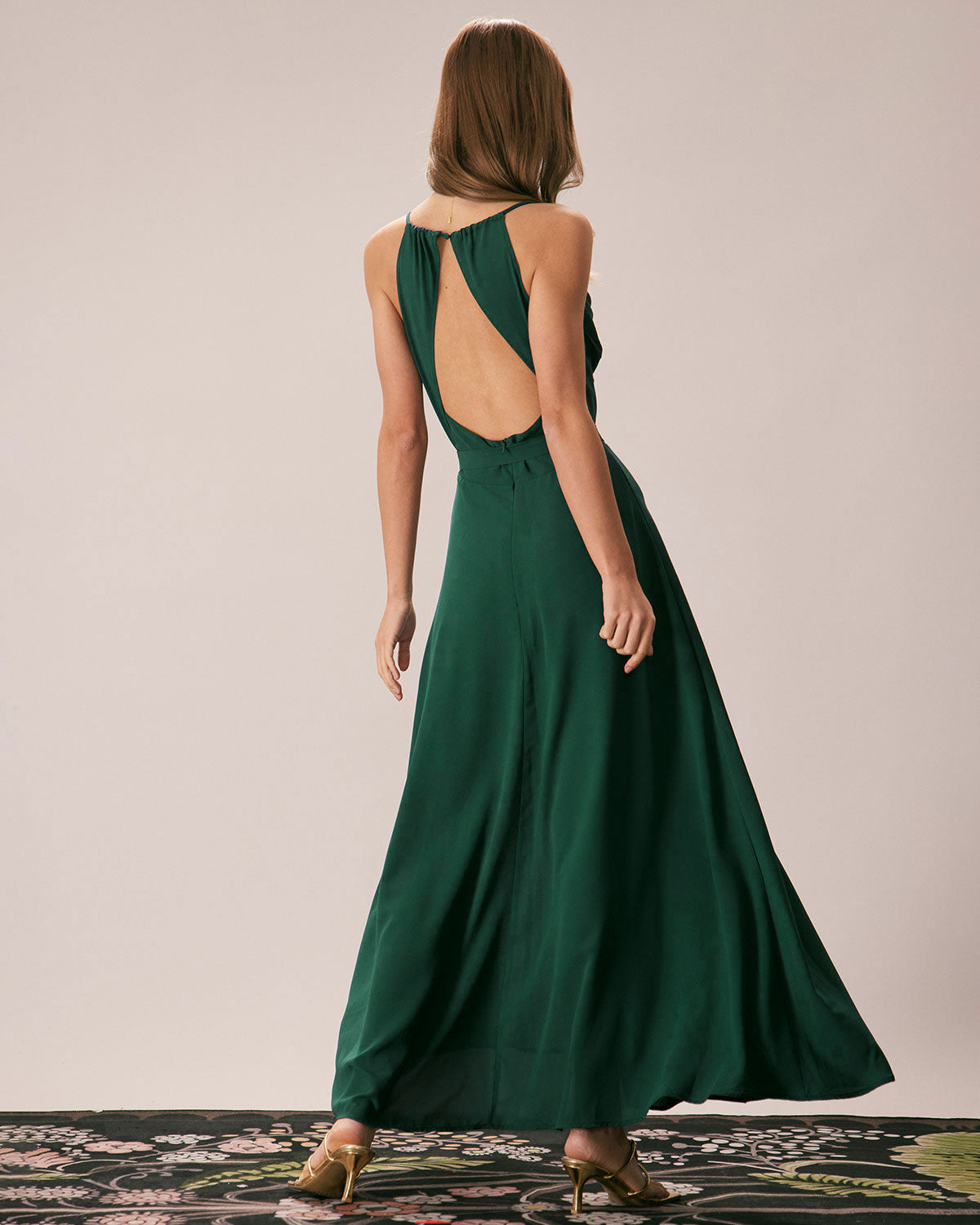 Green Cowl Neck Cutout Back Maxi Dress