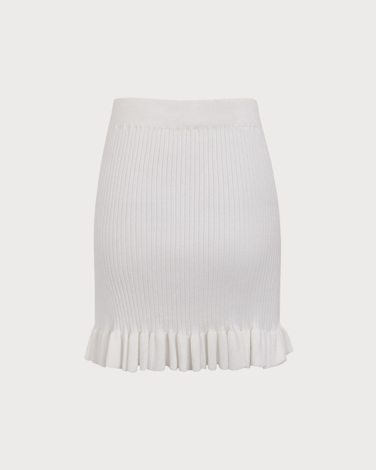 Women's White Ruffle Straight Knit Mini Skirt