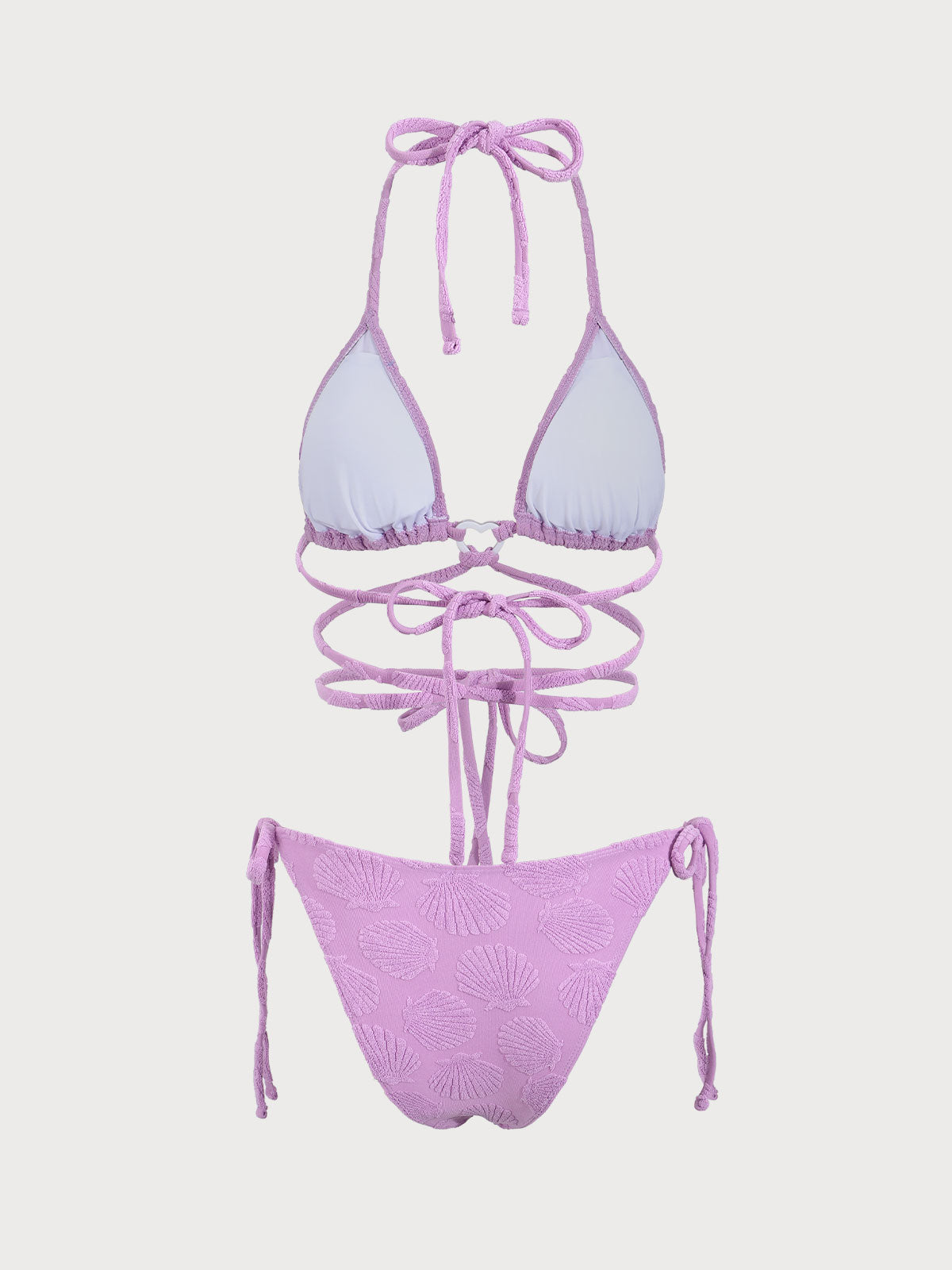 Purple Jacquard Cross-Tie Bikini Set