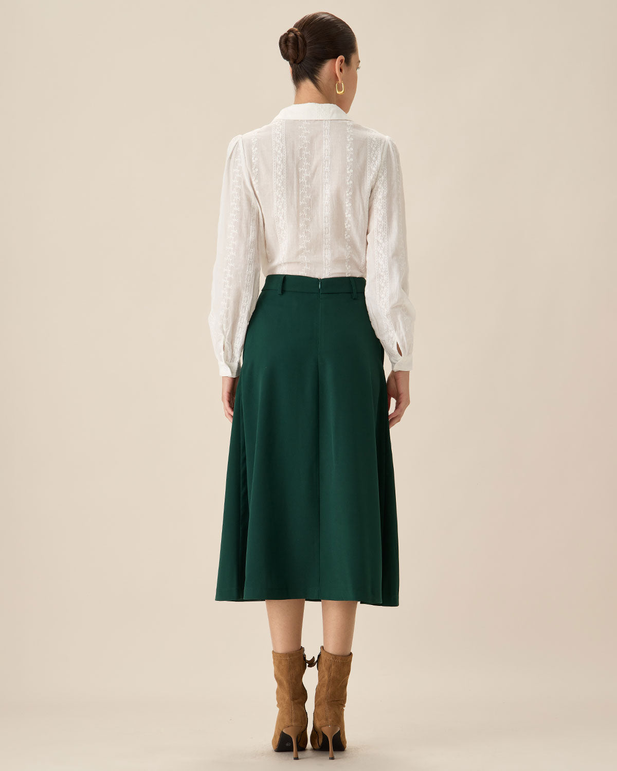 Green High-waisted Button Midi Skirt