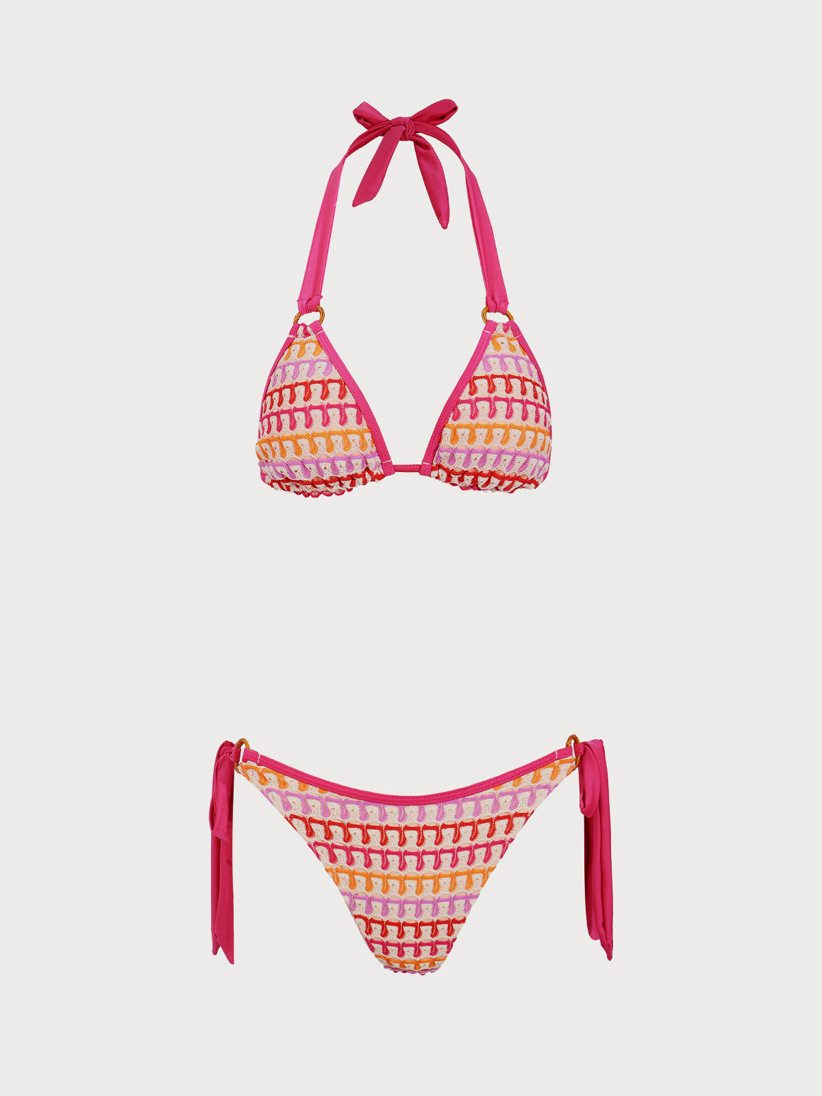 Orange Rainbow Strip Drawstring Bikini Set