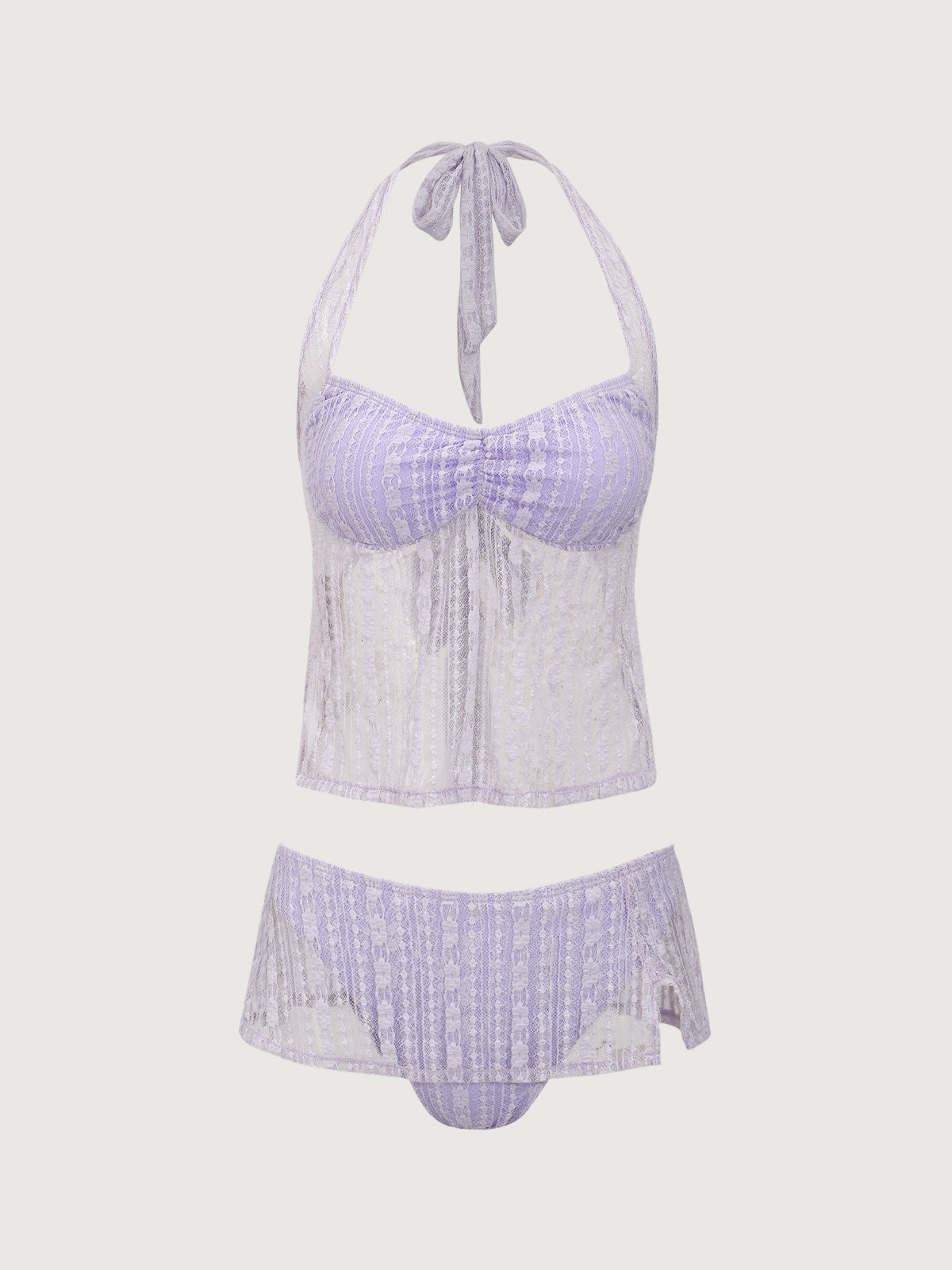 Purple Lace Halter Tankini Swimsuit