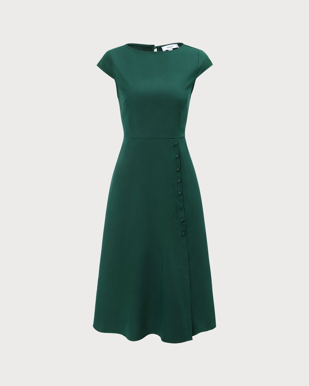 The Green Boat Neck Cutout Back Midi Dress