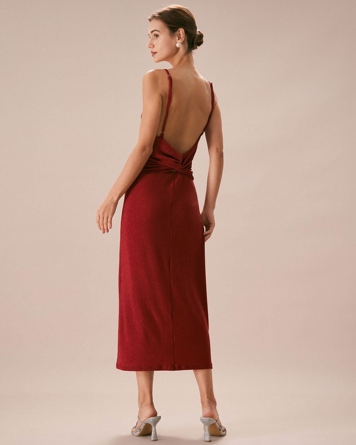 The Red Lurex Twist Back Slip Maxi Dress