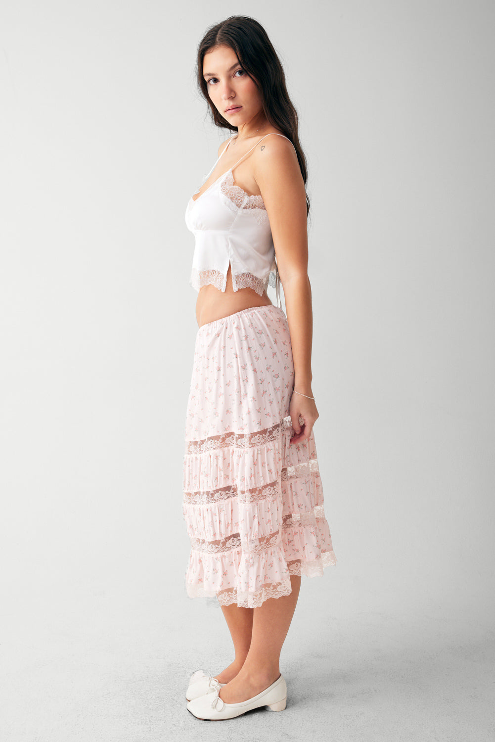 Solstice Floral Midi Skirt - Baby Bouquet Pink