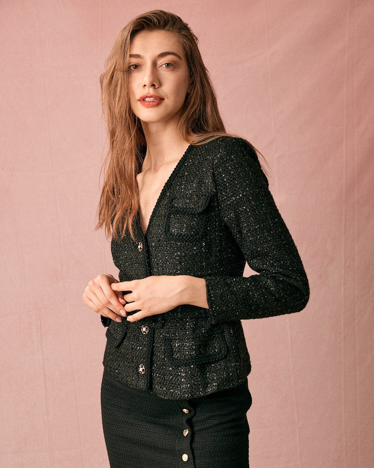 The V Neck Single-breasted Belted Jacket