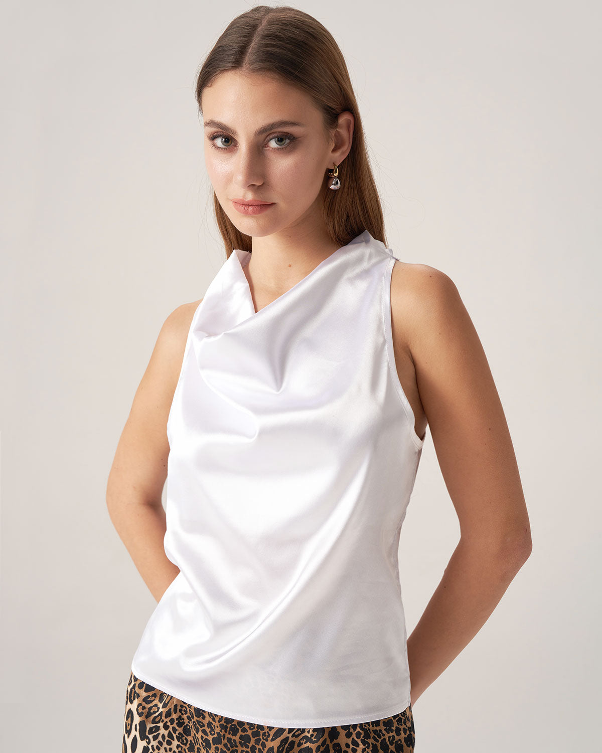 White Satin Cowl Neck Vest