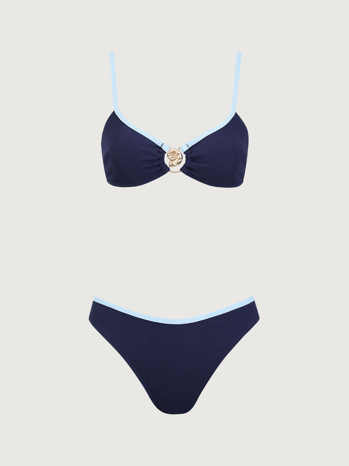 Blue Contrasting Textured Bikini Set