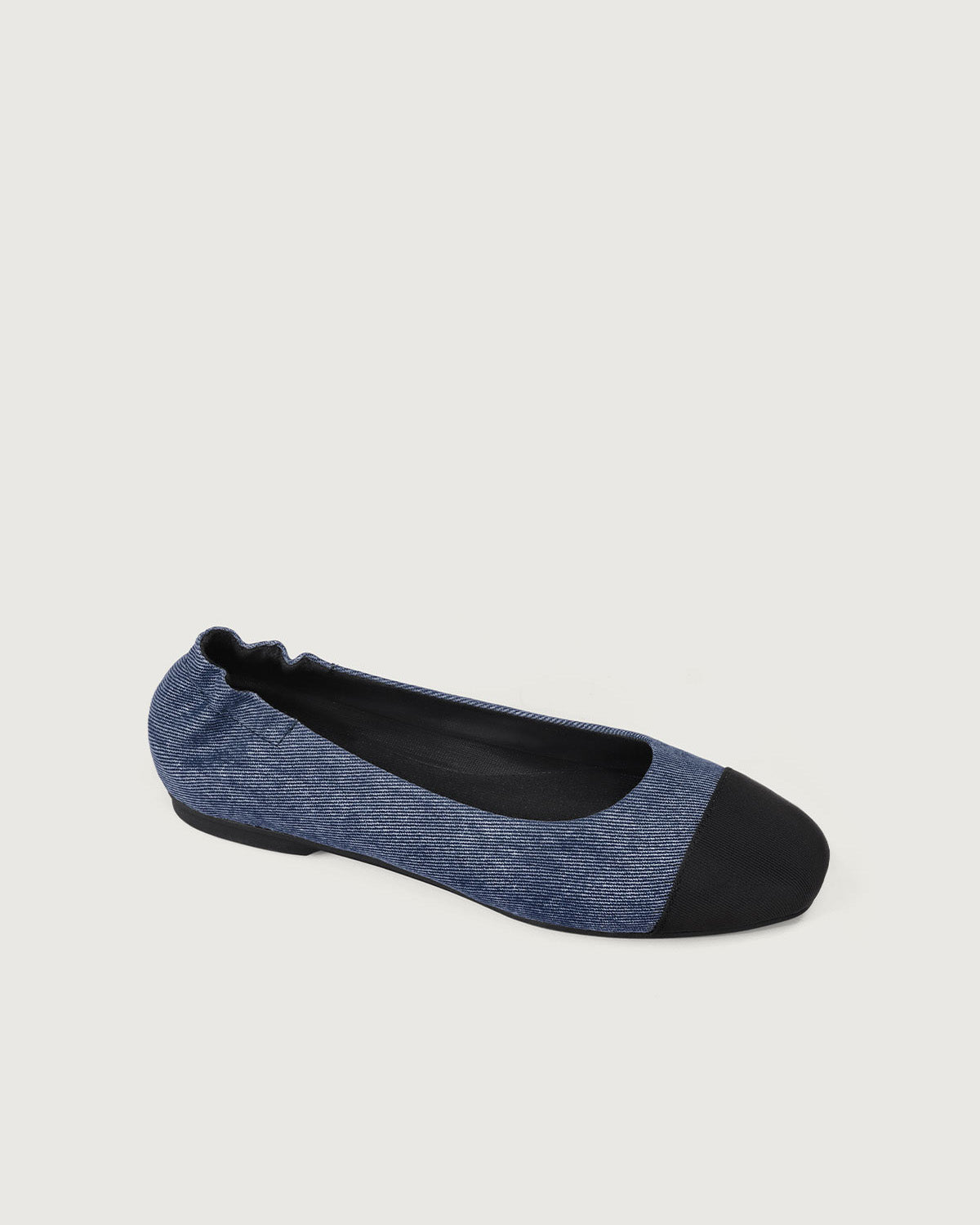 Enfiis Blue Twill Denim Square Toe Ballet Flats