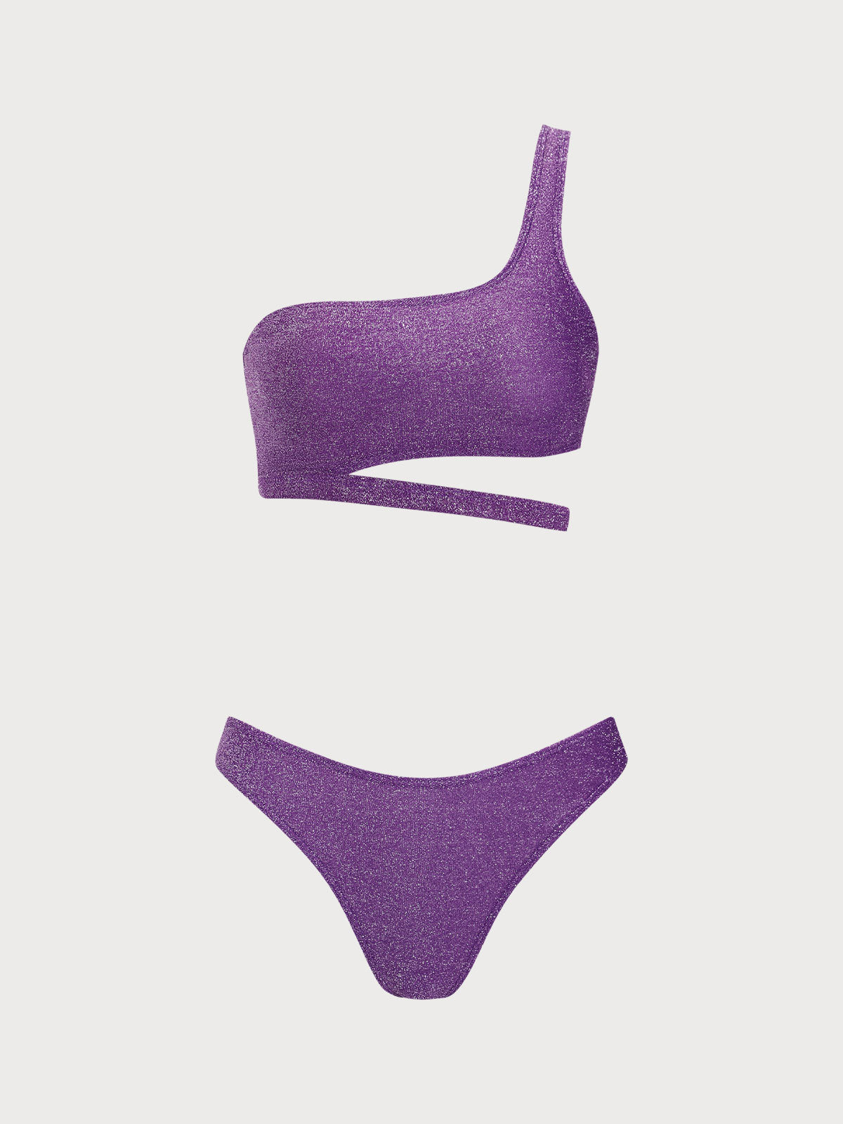 Purple Lurex One Shoulder Bikini Set