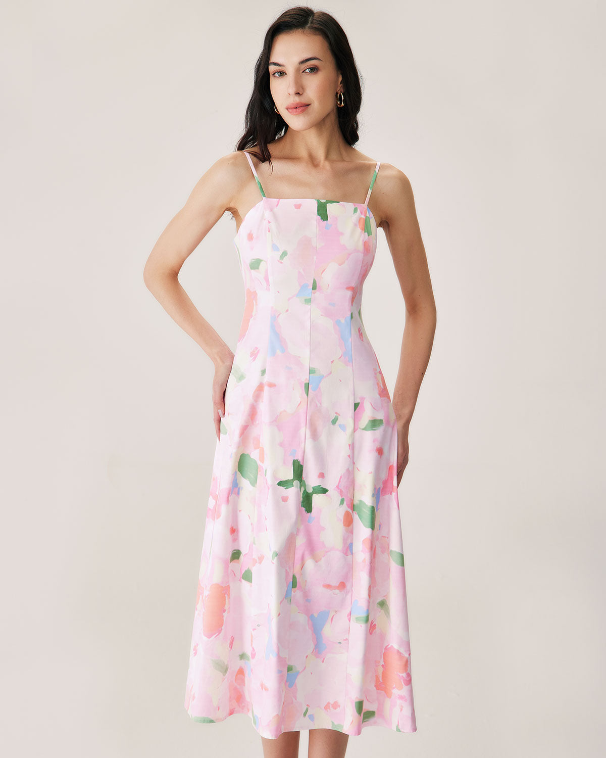 Pink Floral Slip Midi Dress