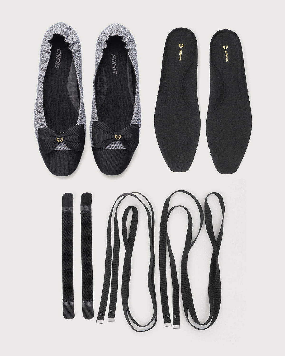 Enfiis Black Twill Jacquard Ballet Flats